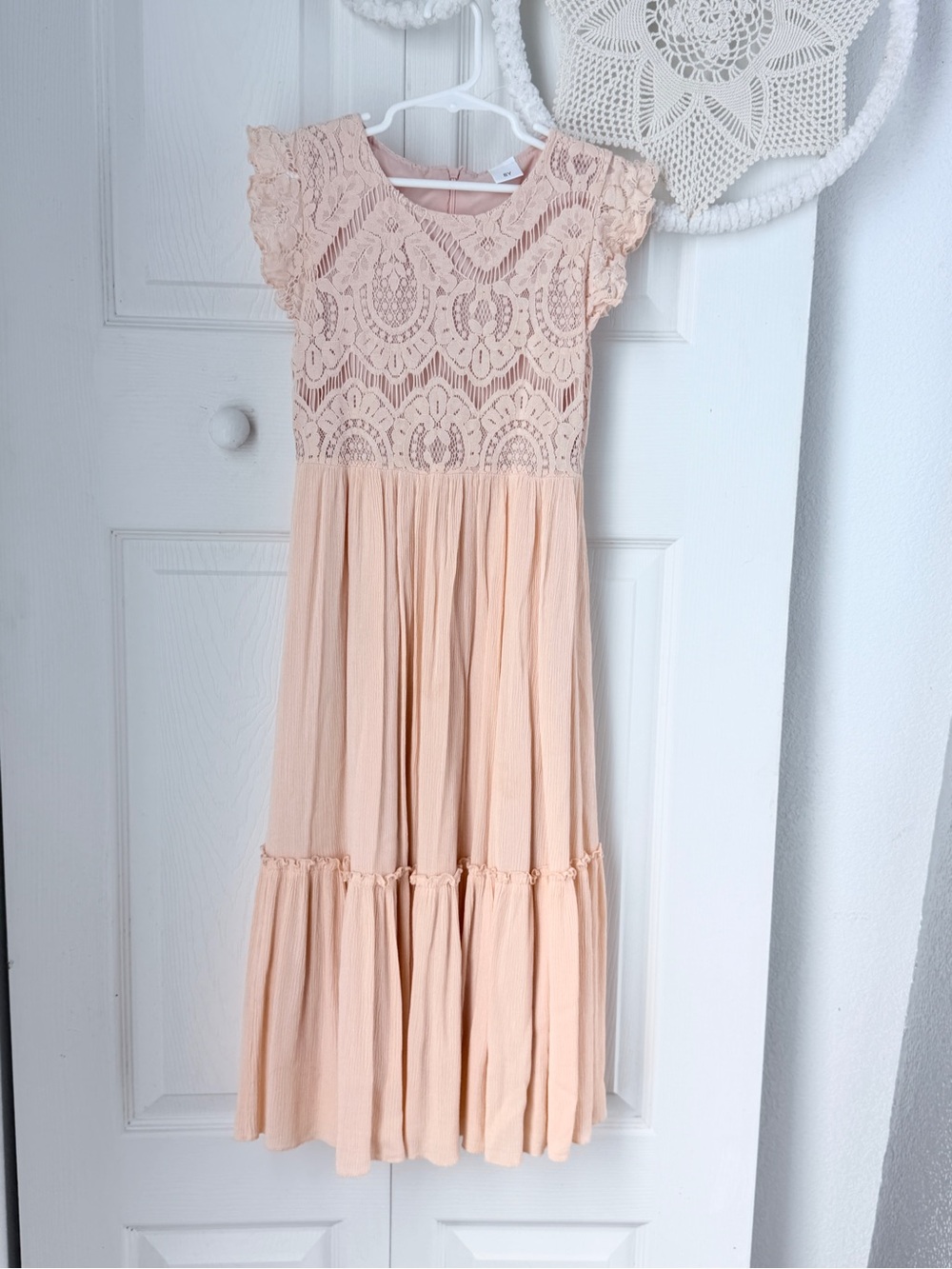 Girls Lace Bodice Peach Maxi Dress